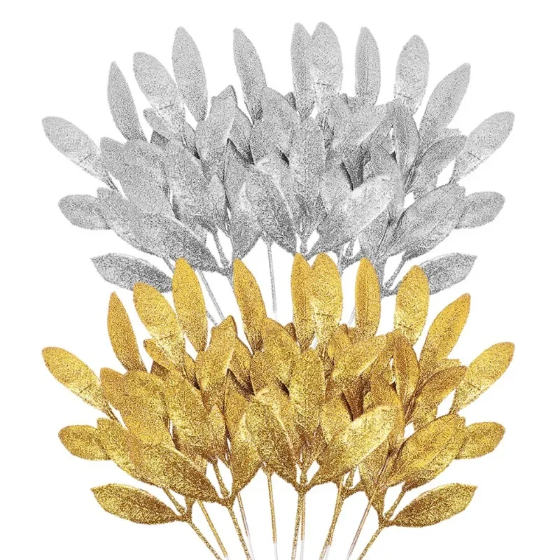 Christmas Wreath Fake - 10 Stück Glitzernde Künstliche Blätterstiele, Simulierte