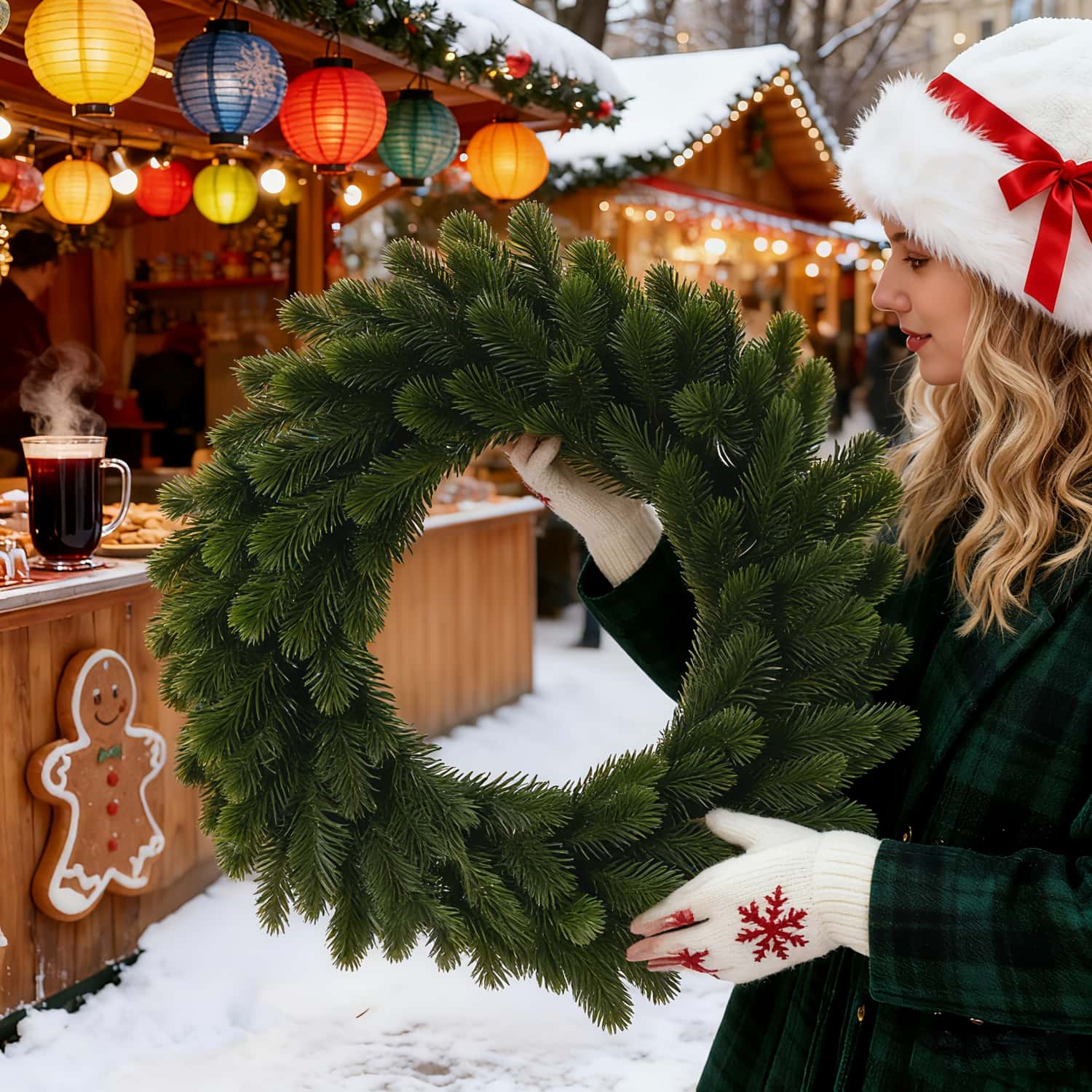 Christmas Wreath Fake - 1 Stück künstlicher Weihnachtskranz, langlebiges Kunststoff-Weihnachtsdekor