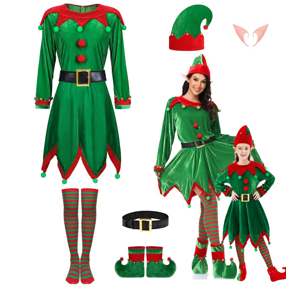 Elf Costume Christmas - 6er-Pack Weihnachtselfen-Kostüme aus Samt, Weihnachtsanzug, Weihnachts-Cosplay-Kleidung,