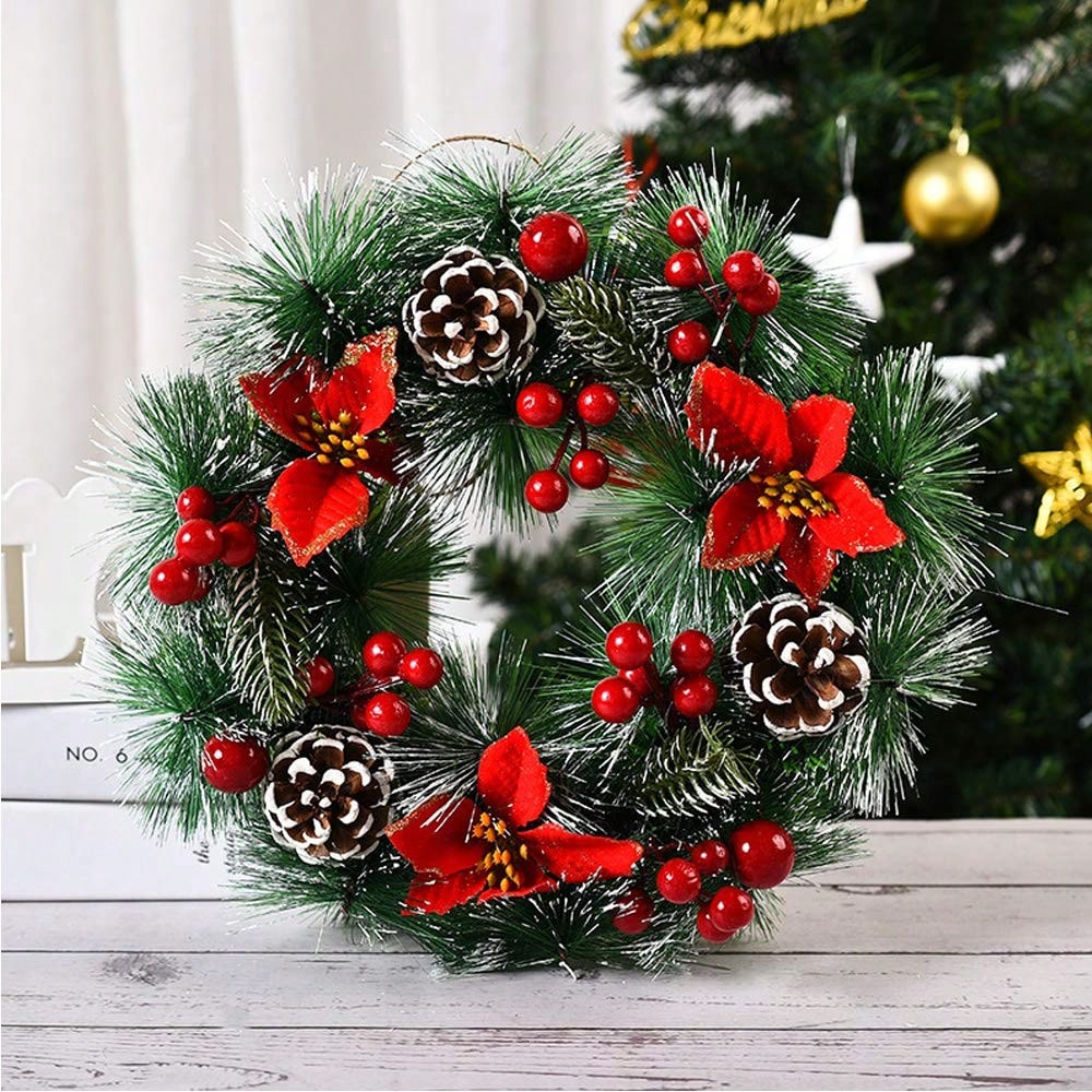 Christmas Wreath Fake - 1 Stück Weihnachtskranz für die Haustür,