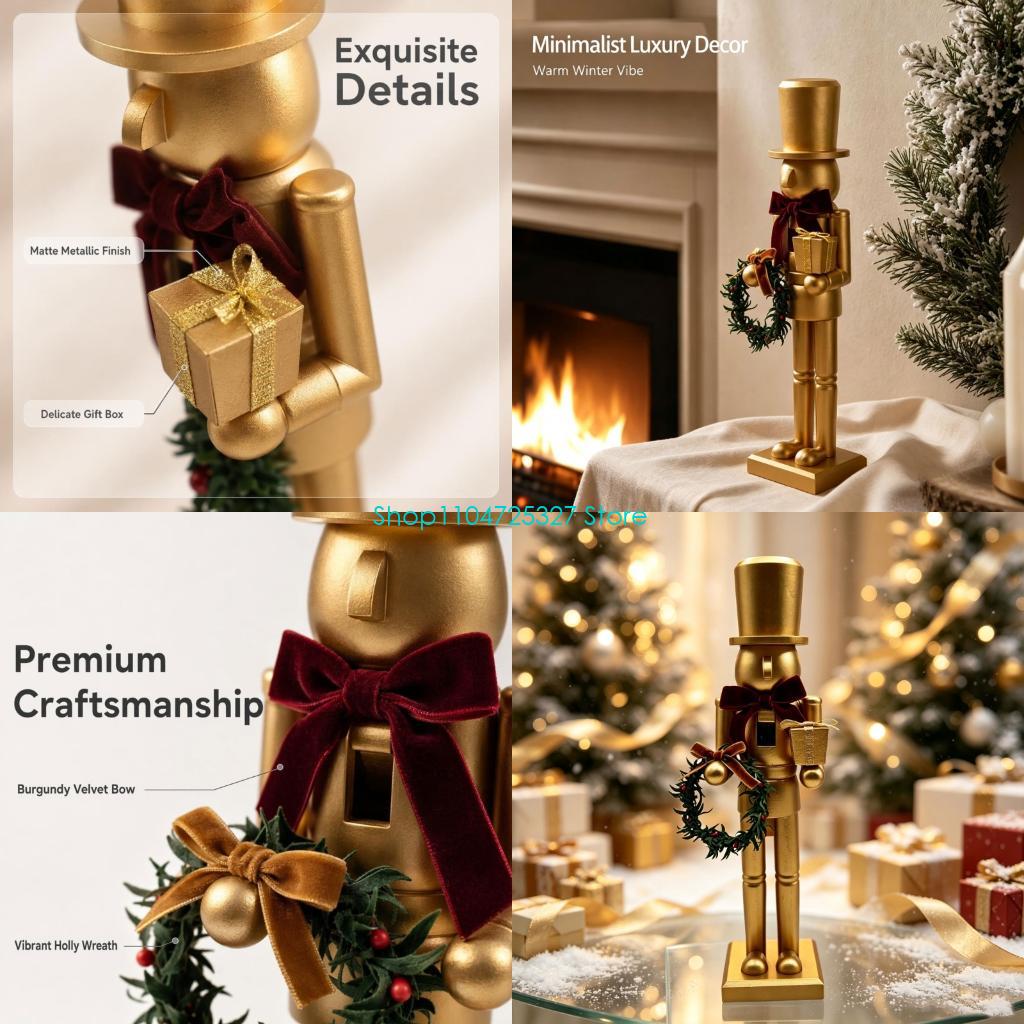 Nutcracker Figurine - D8KF Feiertags-Tisch-Nussknacker-Figur in Mattgold, Weihnachtsdekoration aus