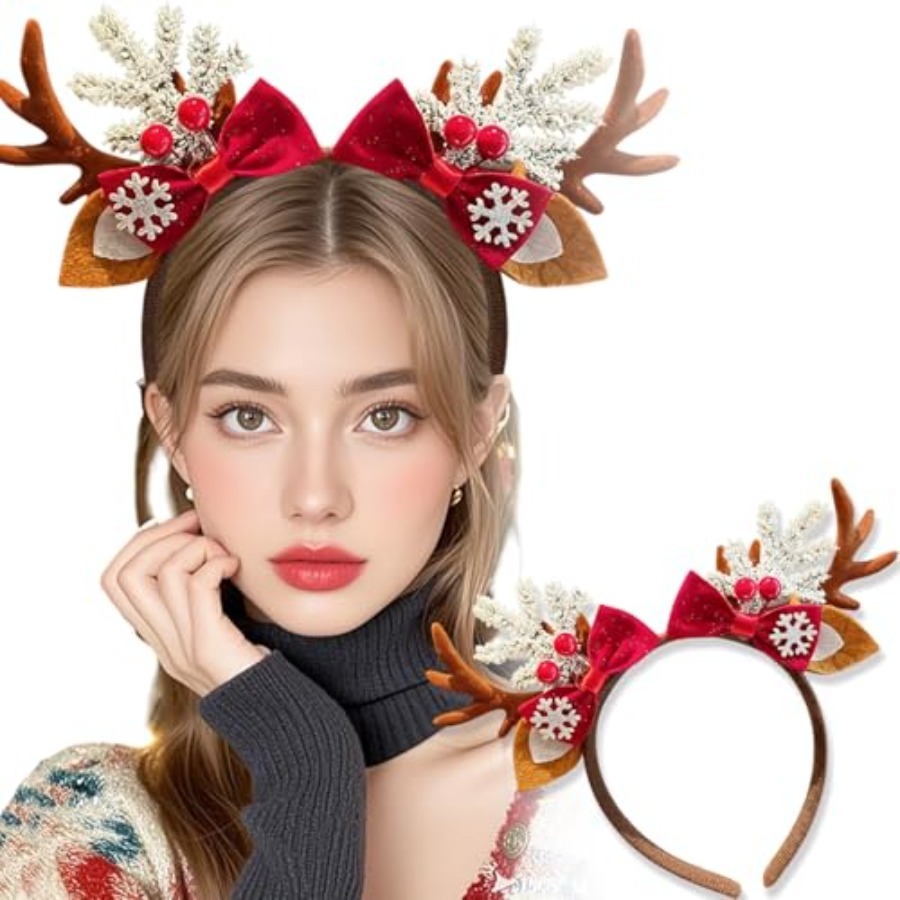 Reindeer Antlers Headband - Niedliches Weihnachts-Haarband für Frauen, Rentier-Haarband mit