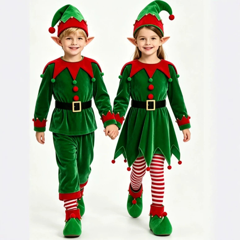 Elf Costume Christmas - Weihnachtskostüme für Jungen und Mädchen, Kinder-Elfen-Kostüme,
